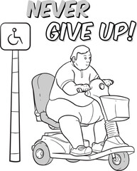 Obesity Wheelchair Disability People Illustration Coloring Page