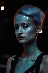 A female alien at a night club. Generative AI. 
