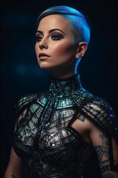 A female alien at a night club. Generative AI. 