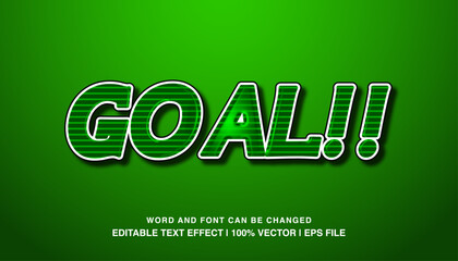 Goal editable text effect template, 3d bold green cartoon style typeface, premium vector