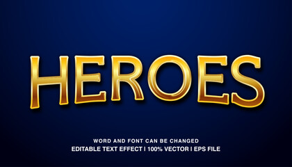 Naklejka na ściany i meble Heroes ​editable text effect template, gold luxury effect bold futuristic style typeface, premium vector
