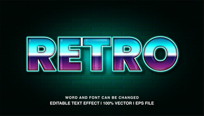 Retro editable text effect template, 3d bold gradient color retro style typeface, premium vector