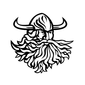 Mascot illustration of head of Aegir, Hler or Gymir Viking God of the sea in Norse mythology with flowing beard viewed from front on isolated background in retro style.