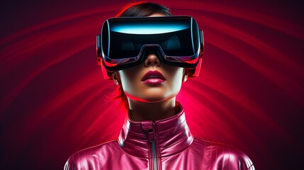 Woman wearing virtual reality headset goggles 