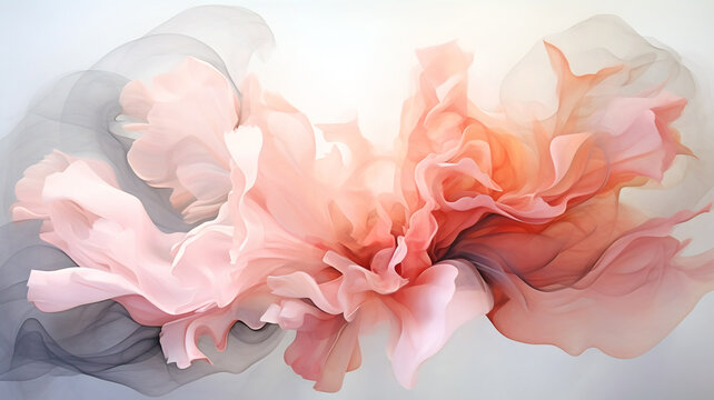 Abstract Pink and Peach Colored Ink Cloud on White Background for Weddings, Salons, Spas - Generative