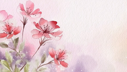 Fototapeta na wymiar Abstract Floral Pink Polemonium Reptens Flower Watercolor Background On Paper