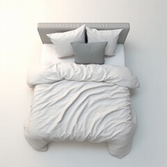 bed with pillows on white background