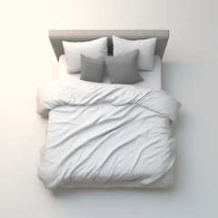 bed with pillows on white background