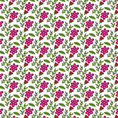 abstract background red pink flower green leaves pattern