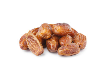 Heap of dried dates on white background