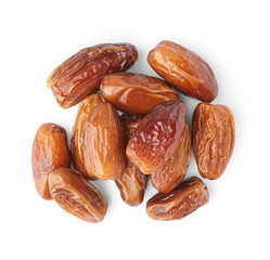 Heap of dried dates on white background