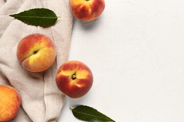 Sweet peaches on white background