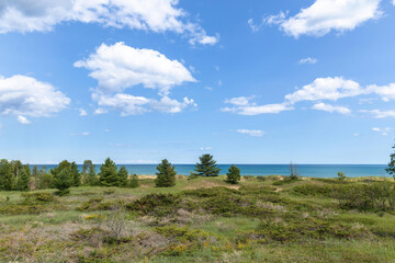 Kohler Andrae State Park Sheboygan Wisconsin and blue Lake Michigan shore in summer