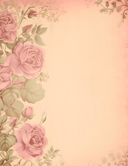 an ornate background with pink roses in green and brown