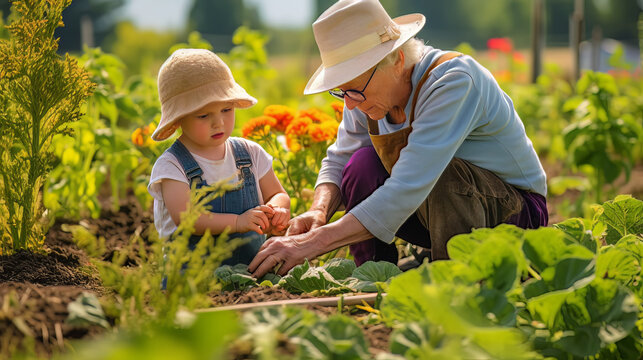 The Heritage of Farming A Photo of a Grandparent and a Grandchild Tending to the Plants AI Generated