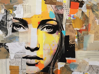ART of Beautiful woman in Paper Scraps style A Collage of Memories and EmotionsAI Generated