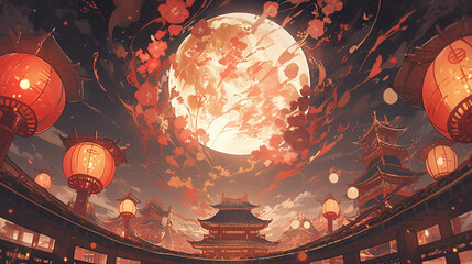 qixi festival festival illustration background, mid autumn festival moon background