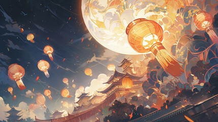 qixi festival festival illustration background, mid autumn festival moon background