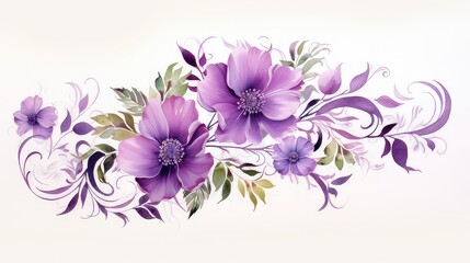 Obraz premium Flower watercolor purple ornament for wedding template