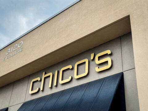 Fort Collins, CO, USA - July 19, 2023: Chico's women's clothing retailer in the United States - an entrance sign to a local shop.