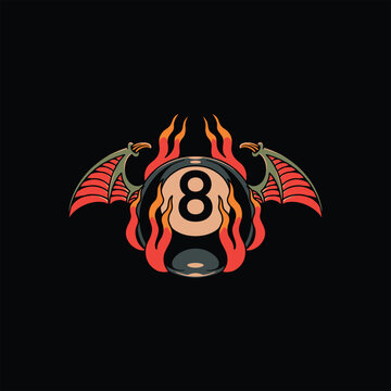 falming eight ball tattoo vector design