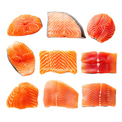 Set of raw salmon fillet on transparent background Remove png created with Generative AI, Clipping Path - obrazy, fototapety, plakaty