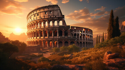 Colosseum in Rome landscape, hd wallpaper background - obrazy, fototapety, plakaty