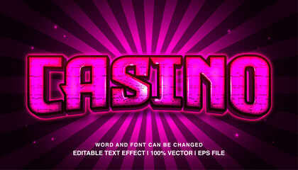 Casino editable text effect template, purple neon light gaming futuristic style typeface, premium vector
