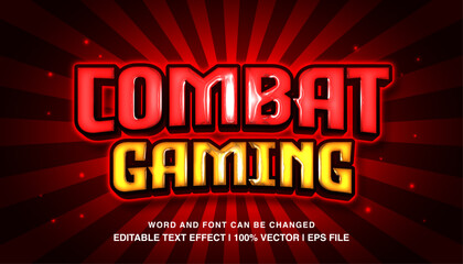 Combat gaming editable text effect template, red neon light gaming futuristic style typeface, premium vector