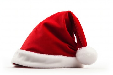 A red Santa Claus hat on a white background. 