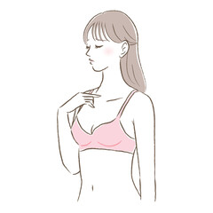 バストの悩みがある、胸が小さい若い女性のイラスト