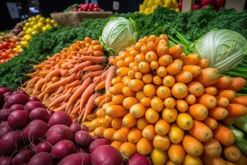 Naklejka na ściany i meble Flavor Fair: Colors and Freshness of Vegetables, generative IA