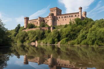 Imposing medieval castle in lush setting., generative IA