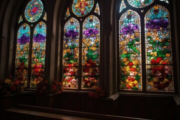 Naklejka na ściany i meble Sacred moment in church: choir, stained glass and worship. ??, generative IA