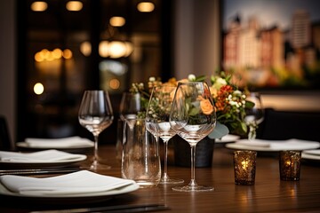 The forefront of the table and the blurry restaurant scenery in the background.