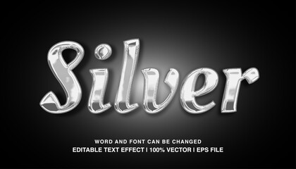 Silver editable text effect template, metal texture effect bold sliver glossy style, premium vector - obrazy, fototapety, plakaty