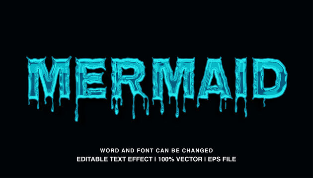Mermaid editable text effect template, blue slime sticky texture glossy style typeface, premium vector