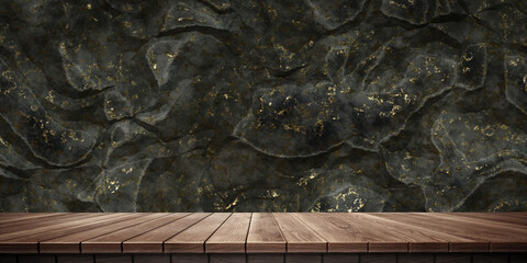 Colorful wooden platform background: marble wall.