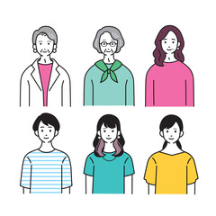 色々な年代の女性のシンプルなイラストセット