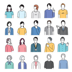 正面向きの人物のシンプルなイラストセット
