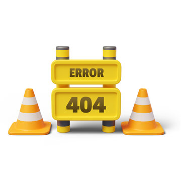 Error 404 under construction sign 3d icon website banner concept