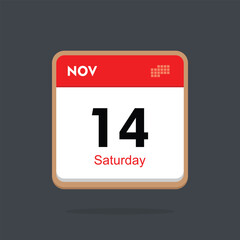 saturday 14 november icon with black background, calender icon