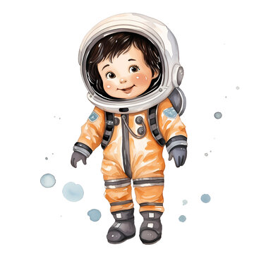 Cute Child Wearing Space Suit Watercolor