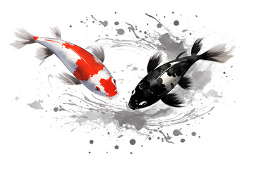 koi fish illustration in Chinese brush stroke calligraphy in black and grey drawing inking