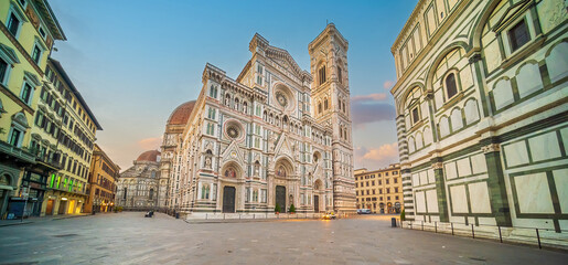 Piazza del Duomo and cathedral of Santa Maria del Fiore in downtown Florence, Italy