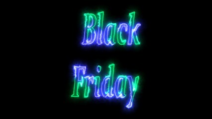 Black Friday Sale neon sign text. Abstract horizontal light banner . Illustration bright signboard.
