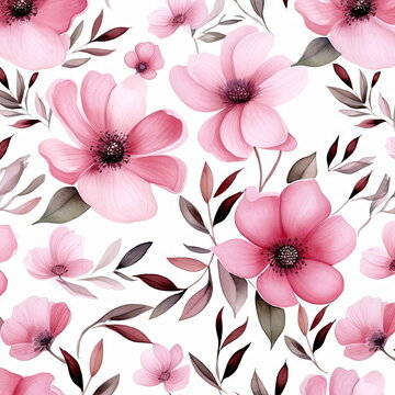 pink flowers watercolor seamless patterns, watercolor picture of flowers, floral