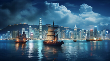 Fototapeta na wymiar Night view of victoria harbor, hong Kong
