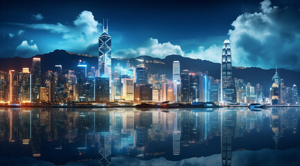 Fototapeta premium Night view of victoria harbor, hong Kong