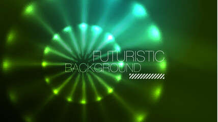 Neon glowing circles, magic energy space light concept, abstract background wallpaper design